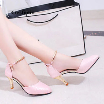 Women Fashion High Quality White Pointed Toe Buckle Strap Pu Leather Stiletto Ladies Casual Pink Comfort High Heel Shoes G5776