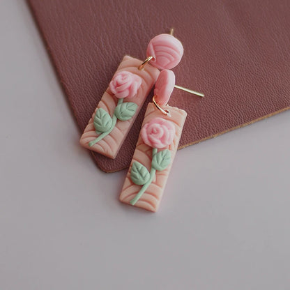 Holiday Delicate Spring Dangle Easter Floral Rose Flowers Cherry Glitter Vintage Gifts Polymer Clay Earrings Sets For Party
