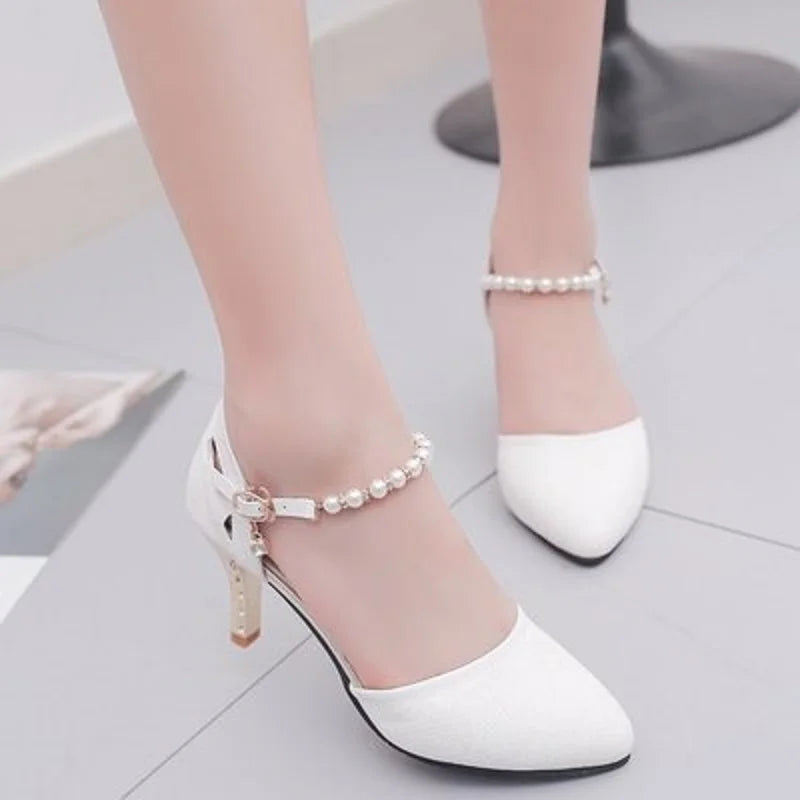 Women Fashion High Quality White Pointed Toe Buckle Strap Pu Leather Stiletto Ladies Casual Pink Comfort High Heel Shoes G5776