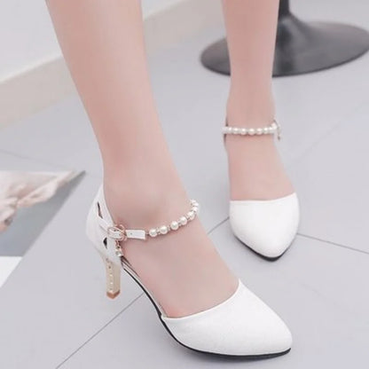 Women Fashion High Quality White Pointed Toe Buckle Strap Pu Leather Stiletto Ladies Casual Pink Comfort High Heel Shoes G5776