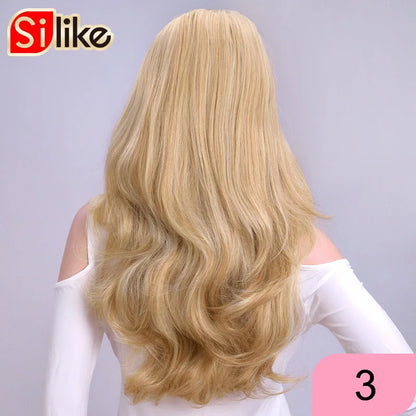 Silike Synthetic 3/4 Half Wigs 24 Inch Long Ash Blonde Wavy Wig With Clip in Hair Extension 16 Color 210g For Black White Women