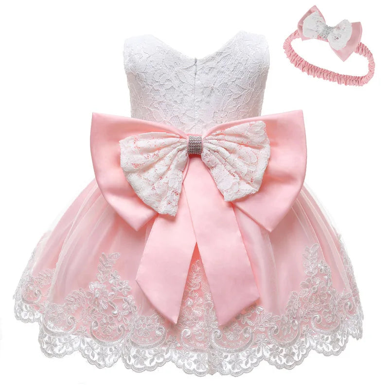 LZH Baby Girls Dress Newborn Clothes Princess Dress+Headwear For Toddler 1st Year Birthday Wedding Christening Infant Party Gown