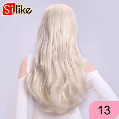 Silike Synthetic 3/4 Half Wigs 24 Inch Long Ash Blonde Wavy Wig With Clip in Hair Extension 16 Color 210g For Black White Women
