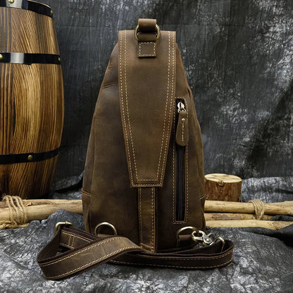 Casual Sport Bag Leather Chest Bags for Men iPad Mini Cow Leather One Shoulder Bags Male Anti Theft Chest Pack Sling Bag for Men