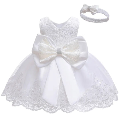 LZH Baby Girls Dress Newborn Clothes Princess Dress+Headwear For Toddler 1st Year Birthday Wedding Christening Infant Party Gown