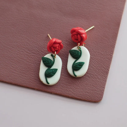Holiday Delicate Spring Dangle Easter Floral Rose Flowers Cherry Glitter Vintage Gifts Polymer Clay Earrings Sets For Party
