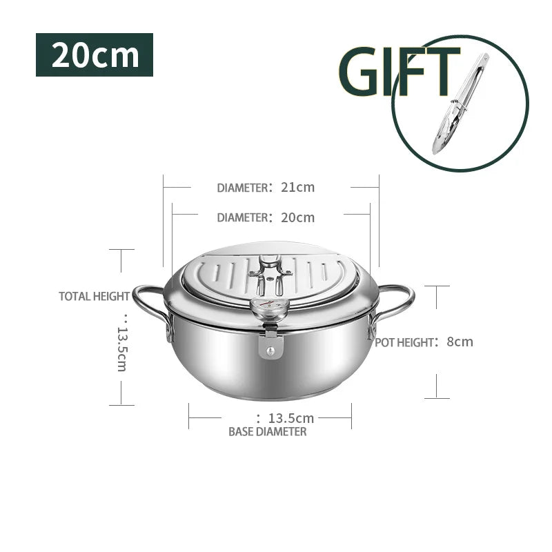 KEMORELA Kitchen Oil Frying Pot 304 Stainless Steel Induction Temperature Control Fried Fish Shrimp Chicken Fryer Pan Cooking