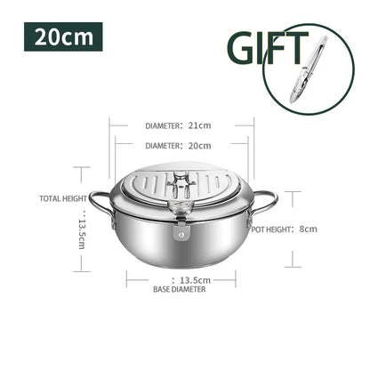 KEMORELA Kitchen Oil Frying Pot 304 Stainless Steel Induction Temperature Control Fried Fish Shrimp Chicken Fryer Pan Cooking