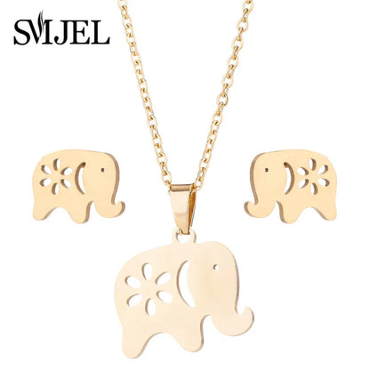 Fashion Stainless Steel Necklace Rabbit Earrings Women Cute Bunny Rabbit Unicorn Kitty Charm Necklace Easter Jewelry Gifts