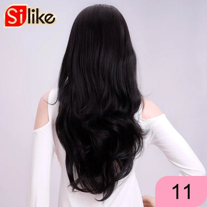 Silike Synthetic 3/4 Half Wigs 24 Inch Long Ash Blonde Wavy Wig With Clip in Hair Extension 16 Color 210g For Black White Women
