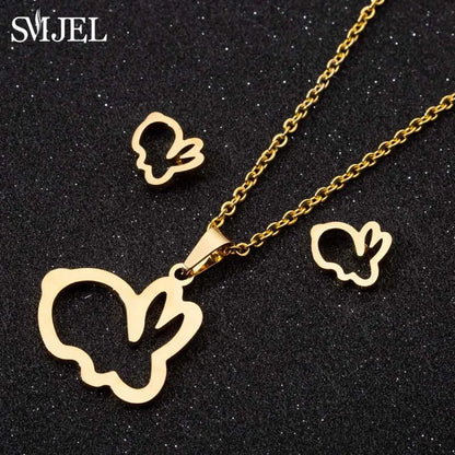 Fashion Stainless Steel Necklace Rabbit Earrings Women Cute Bunny Rabbit Unicorn Kitty Charm Necklace Easter Jewelry Gifts