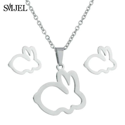 Fashion Stainless Steel Necklace Rabbit Earrings Women Cute Bunny Rabbit Unicorn Kitty Charm Necklace Easter Jewelry Gifts