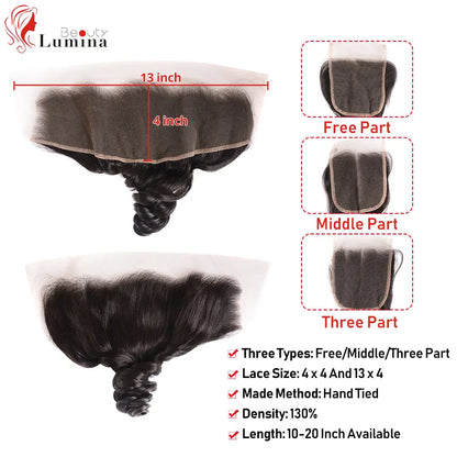Loose Wave 13x4 Lace Frontal Closure Brazilian Human Hair HD Transparent Lace Preplucked and Bleached Knots 4x4 5x5 Closures