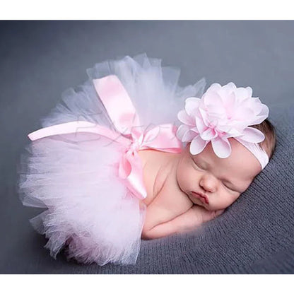 D7YD Newborn Baby Girl Photography Props Baby Girls Princess Skirt Headband New Born Girl Photo Pettiskirt Fotografia
