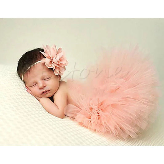 D7YD Newborn Baby Girl Photography Props Baby Girls Princess Skirt Headband New Born Girl Photo Pettiskirt Fotografia