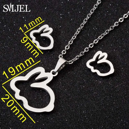 Fashion Stainless Steel Necklace Rabbit Earrings Women Cute Bunny Rabbit Unicorn Kitty Charm Necklace Easter Jewelry Gifts