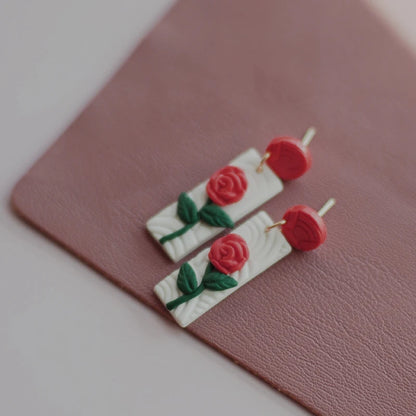 Holiday Delicate Spring Dangle Easter Floral Rose Flowers Cherry Glitter Vintage Gifts Polymer Clay Earrings Sets For Party