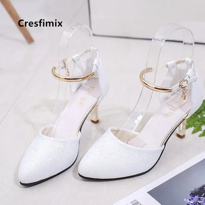 Women Fashion High Quality White Pointed Toe Buckle Strap Pu Leather Stiletto Ladies Casual Pink Comfort High Heel Shoes G5776