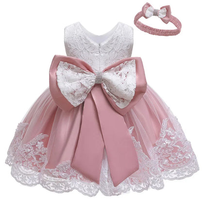 LZH Baby Girls Dress Newborn Clothes Princess Dress+Headwear For Toddler 1st Year Birthday Wedding Christening Infant Party Gown