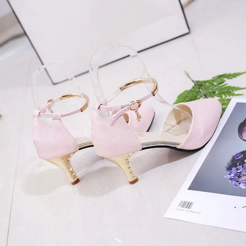 Women Fashion High Quality White Pointed Toe Buckle Strap Pu Leather Stiletto Ladies Casual Pink Comfort High Heel Shoes G5776