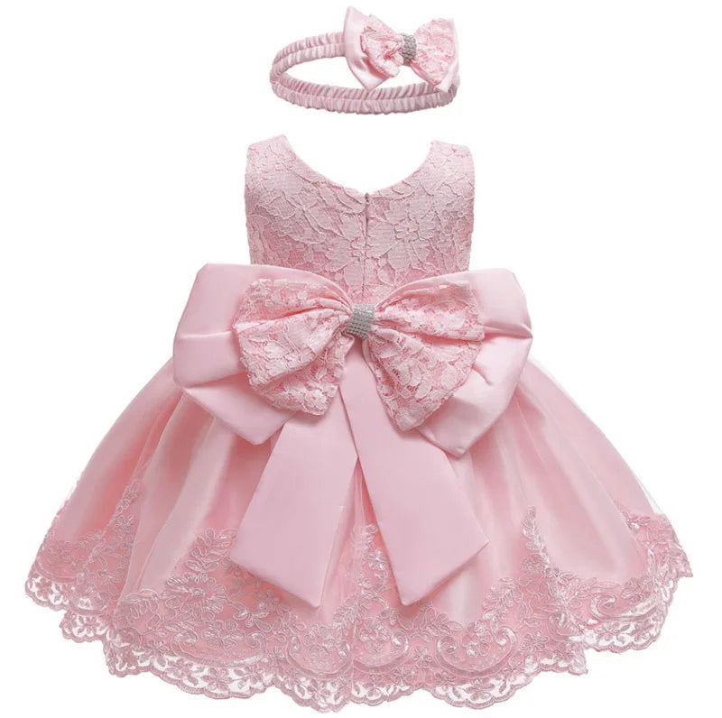 LZH Baby Girls Dress Newborn Clothes Princess Dress+Headwear For Toddler 1st Year Birthday Wedding Christening Infant Party Gown