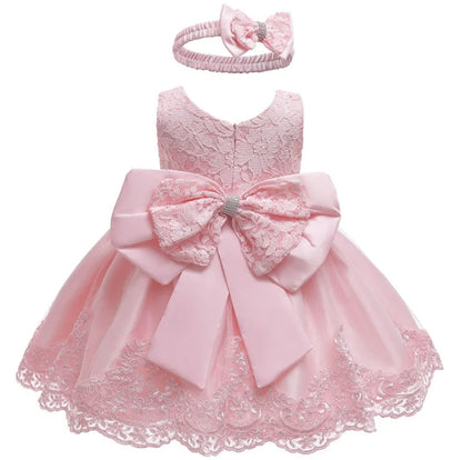 LZH Baby Girls Dress Newborn Clothes Princess Dress+Headwear For Toddler 1st Year Birthday Wedding Christening Infant Party Gown