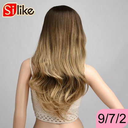 Silike Synthetic 3/4 Half Wigs 24 Inch Long Ash Blonde Wavy Wig With Clip in Hair Extension 16 Color 210g For Black White Women