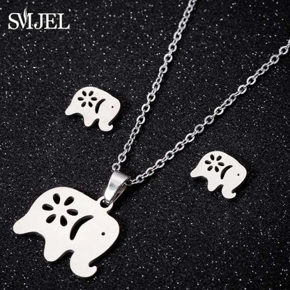 Fashion Stainless Steel Necklace Rabbit Earrings Women Cute Bunny Rabbit Unicorn Kitty Charm Necklace Easter Jewelry Gifts