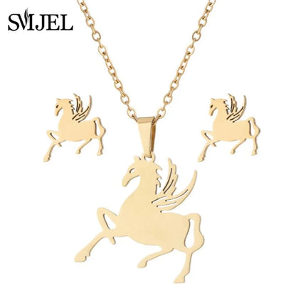 Fashion Stainless Steel Necklace Rabbit Earrings Women Cute Bunny Rabbit Unicorn Kitty Charm Necklace Easter Jewelry Gifts