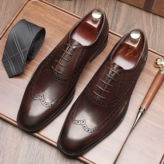 Italian Handmade Brogue Genuine Leather Shoes Men's Business Formal Fancy Non Slip Wedding Suit Men's Shoes