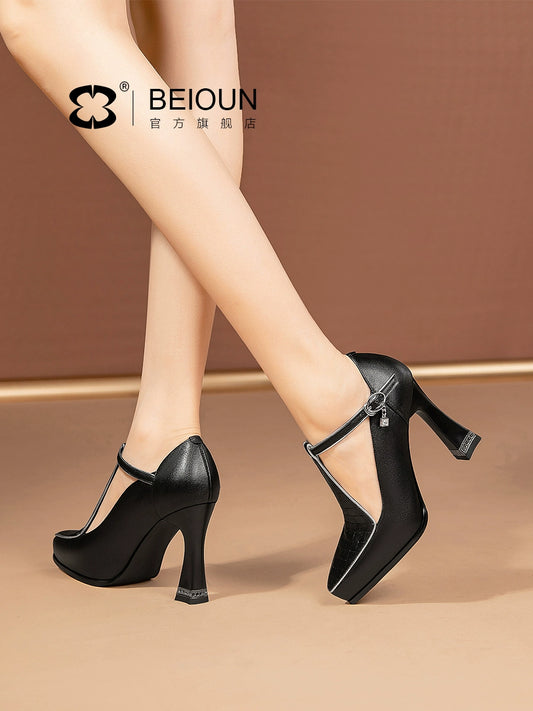 Leather Waterproof Platform Flats Small Size Ankle-Strap High Heels