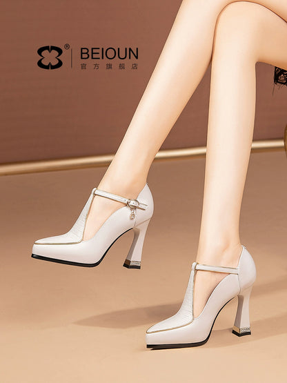Leather Waterproof Platform Flats Small Size Ankle-Strap High Heels