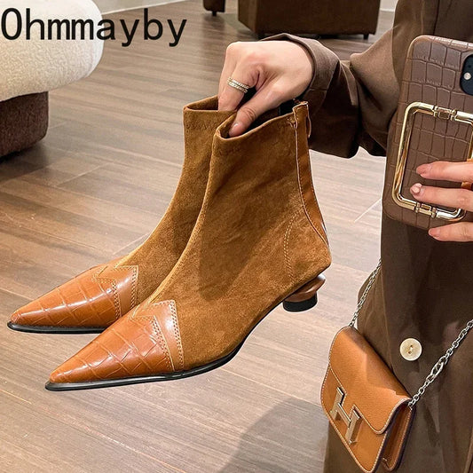 2024 Spring Autumn Women's Ankle Boots Fashion Pointed Toe Short Botas Ladies Elegant Low Heel Shoes Winter Women's Pumps