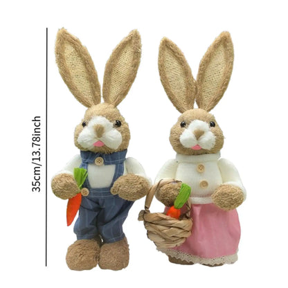 Easter Floor-Standing Bunny Decoration Cute Straw Rabbit Decoration For Garden Kitchen Yard Kindergarten Animal Ornaments