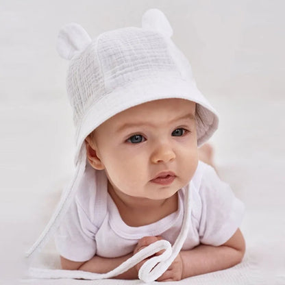 Newborn Baby Hat Infant Muslin Bucket Hat Kids Bear Ears Summer Beach Sun Caps Boys Girls Easter Hats For Toddlers 3-12 Months
