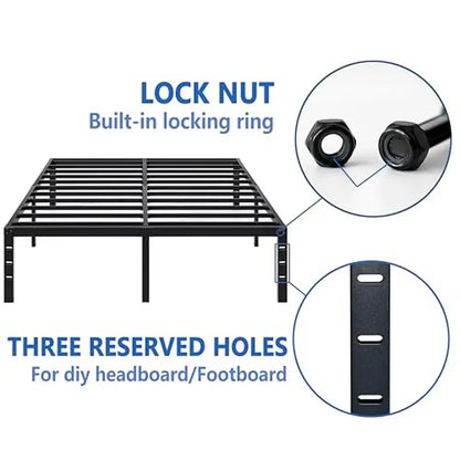 Metal Platform Bed Frame Queen Size with Storage Space Heavy Duty Sturdy Iron Frame Bed Bedroom Contemporary Style Squeak