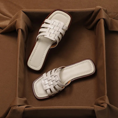 2024 New Cross-hollowed-out Flip-flops Summer Wear Can Wet Beach Half Slippers, Senior Sense Slippers, Women's Shoes