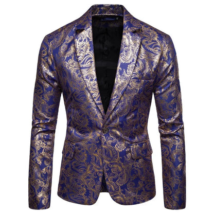 2023 Men's Golden Floral Blazers Business Casual Suit Wedding Dress Gold Blazer Men