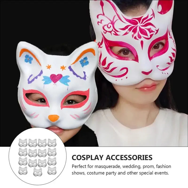 2Pcs DIY Unpainted Masquerade Mask White Paper Blank Animal Mask for Cosplay Cat Decoration for Easter Mardi Gras Carnival
