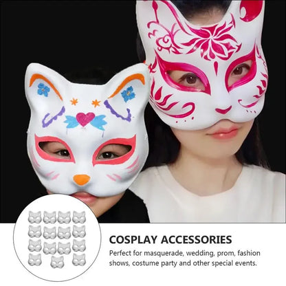 2Pcs DIY Unpainted Masquerade Mask White Paper Blank Animal Mask for Cosplay Cat Decoration for Easter Mardi Gras Carnival