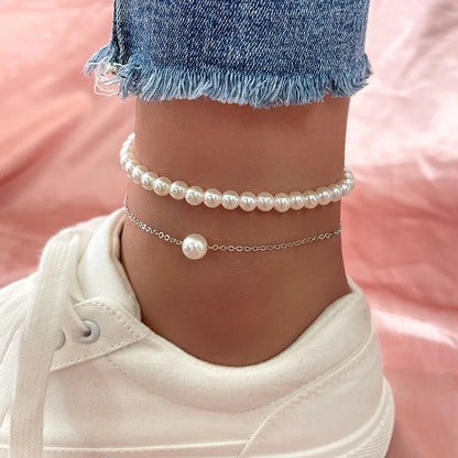 ZAKOL Simple Artificial Pearl Scallop Shell Pendant Anklet Creative Retro Footwear Beach Ankle Bracelet Accessories