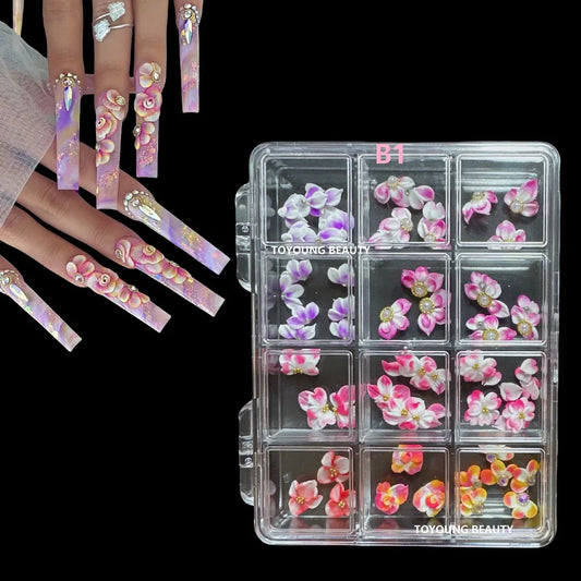50PCS Per Box 3D Acrylic Nail Flowers Jewelry Christmas Easter Handmade Kawaii nail art charm Stickers Christmas Decal