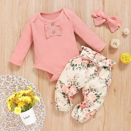 3Pcs Newborn Clothes Baby Girl Clothes Sets Infant Outfit Ruffles Romper Top Bow Leopard Pants New Born Toddler Clothing