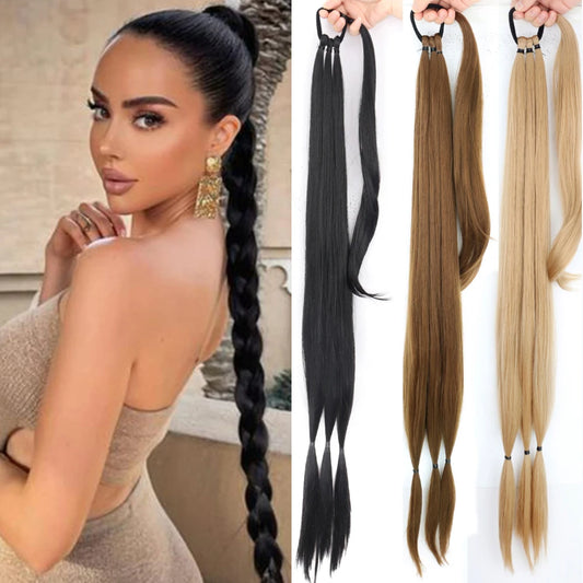 AZQUEEN synthetic Braided ponytail Hairpieces with elastic rubber band Heat-resistant high temperature fiber suitable for women