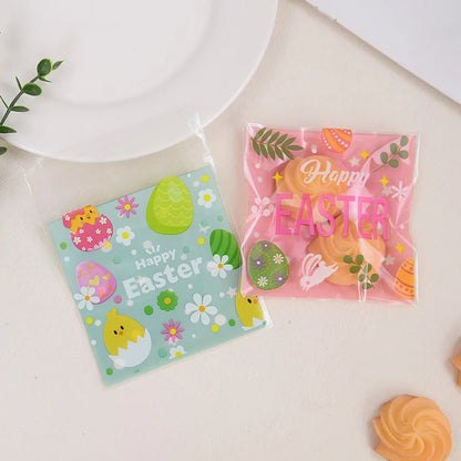 100Pcs Easter Candy Cookie Bag Cute Bunny Eggs Gift Snack Packaging Bags 2025 Happy Easter Party Decoration Supplies Kids Favors