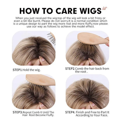 Pixie cut Human hair Wigs Sand Blonde Short Straight Bob Wigs with Bangs 100% Real Human Hair Glueless Wigs Natural Daily Use