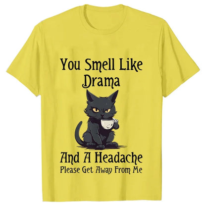 Black Cat Coffee T-shirts Women Pet Cartoon Tshirts You Smell Like Drama Print Women's Clothing Cat Mom Women Tee T-Shirts Tops
