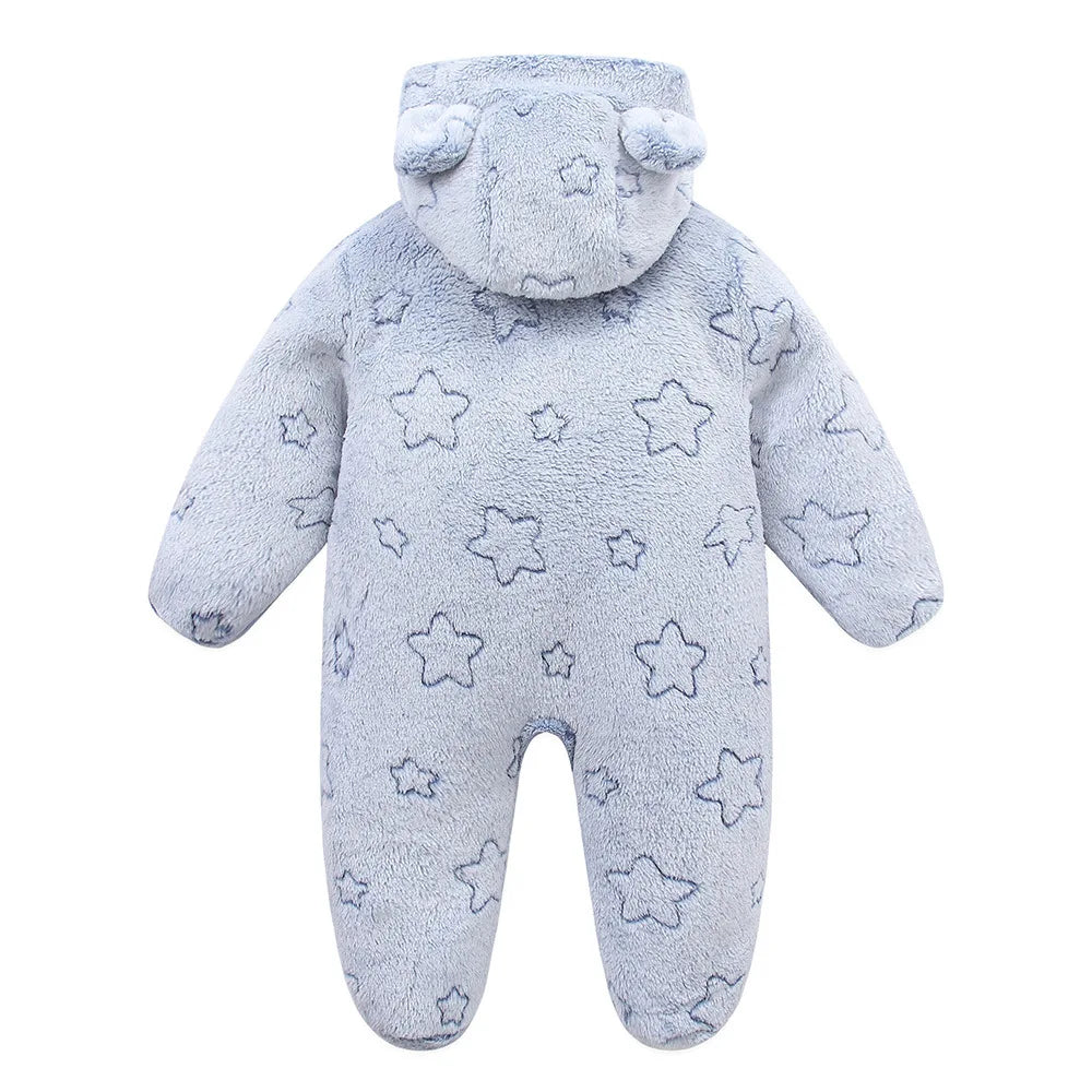 OLEKID 2025 Autumn Winter Newborn Baby overalls Flannel Hooded Kids Baby Girl Rompers 0-1 Years Toddler Boy Jumpsuit Outfits