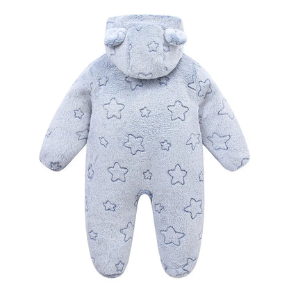 OLEKID 2025 Autumn Winter Newborn Baby overalls Flannel Hooded Kids Baby Girl Rompers 0-1 Years Toddler Boy Jumpsuit Outfits