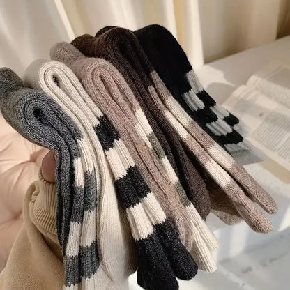 5 Pairs Of Socks For Women Including Mid Calf Socks Striped Forest Style Socks Retro Japanese Style Long Socks Four Season